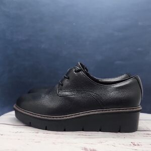 Clarks NEW Airabell Tye Lace-Up Platform Oxford Shoes Black Leather 7 Wide